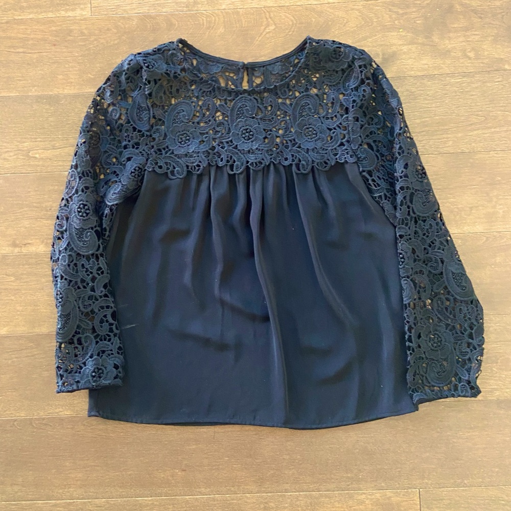 J. Crew Black Lace Long Sleeve Top Blouse